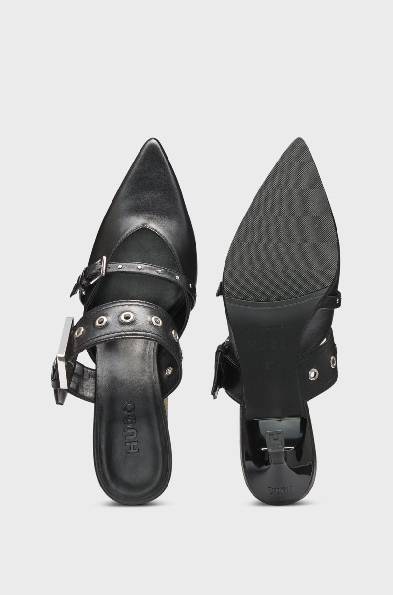 Hugo Boss Mules de piel de napa con dos correas con hebilla Precios de Black Friday