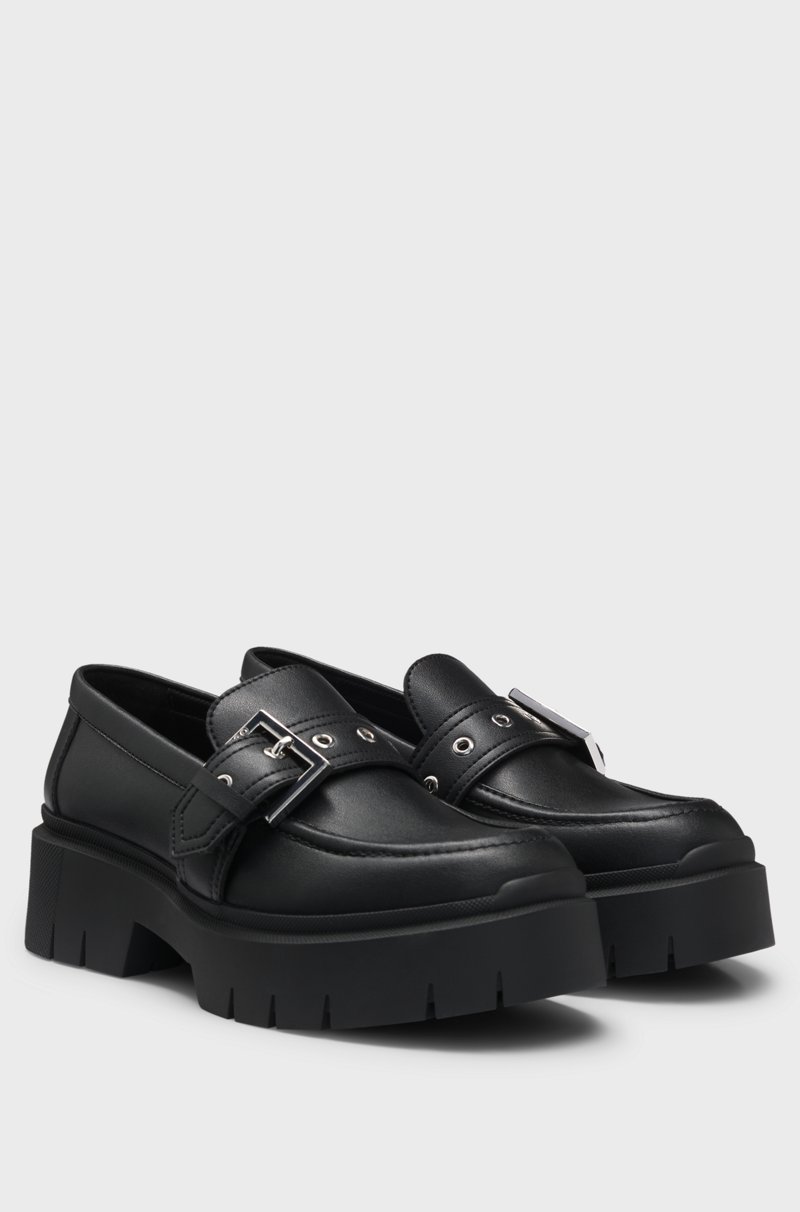 Hugo Boss Mocasines de piel sintética con correa de hebilla