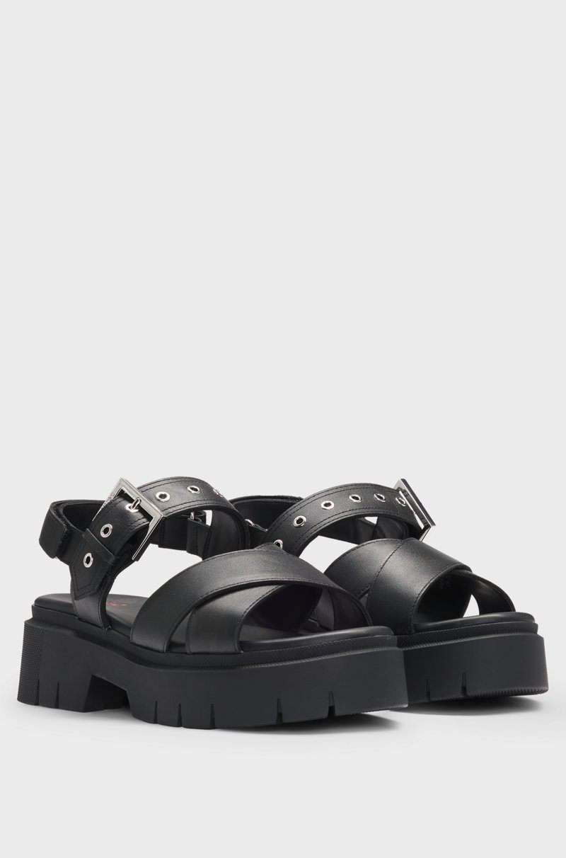 Hugo Boss Sandalias de piel con tira con hebilla y suela gruesa