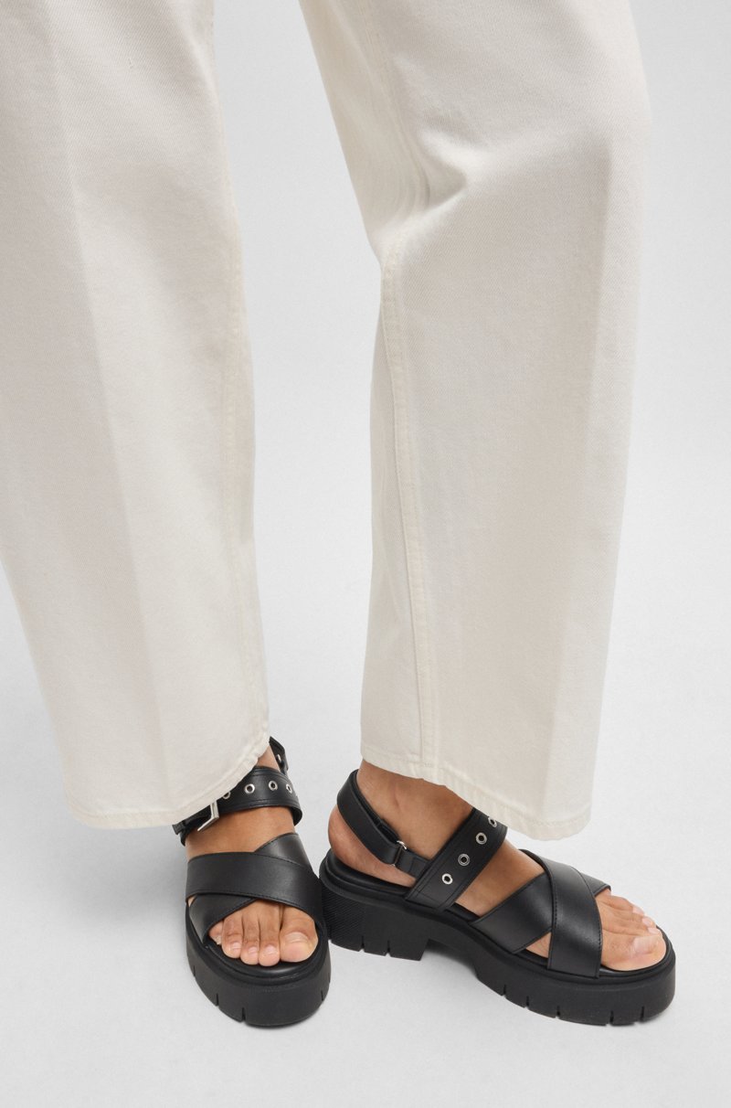 Hugo Boss Sandalias de piel con tira con hebilla y suela gruesa Oferta exclusiva