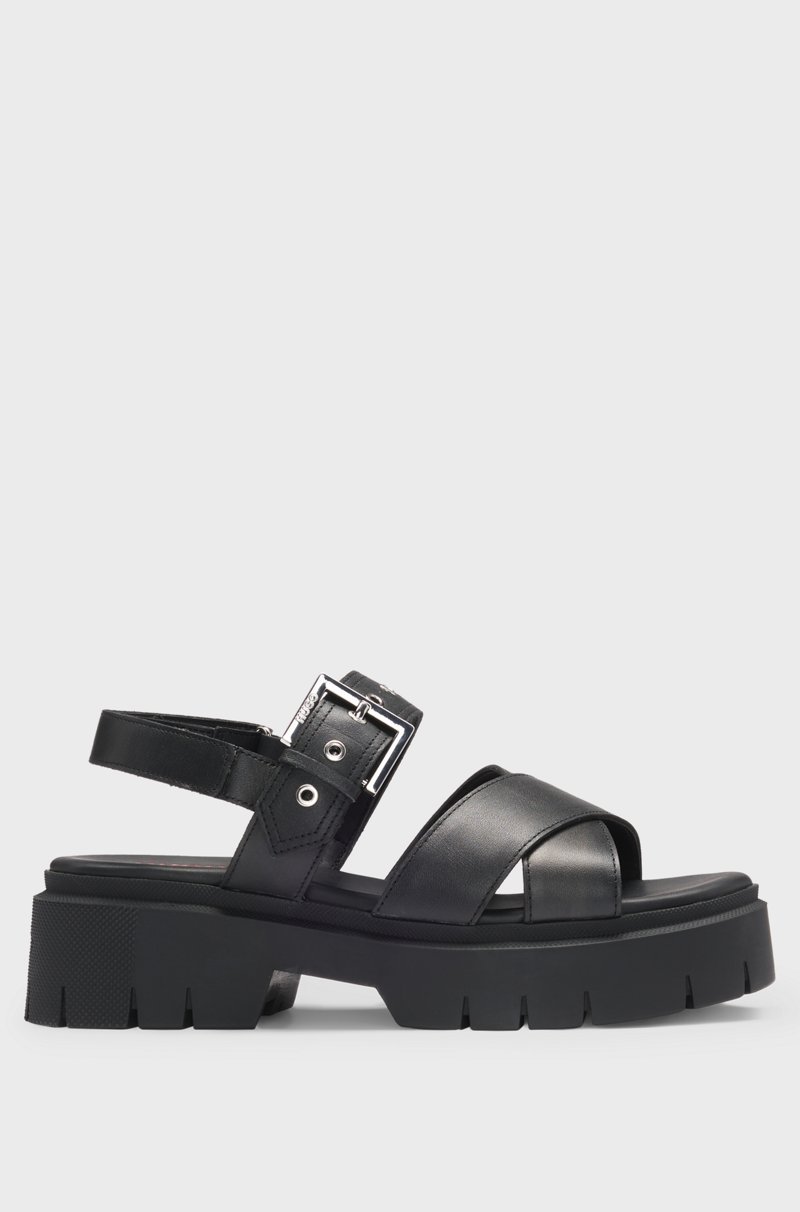 Hugo Boss Sandalias de piel con tira con hebilla y suela gruesa Oferta exclusiva