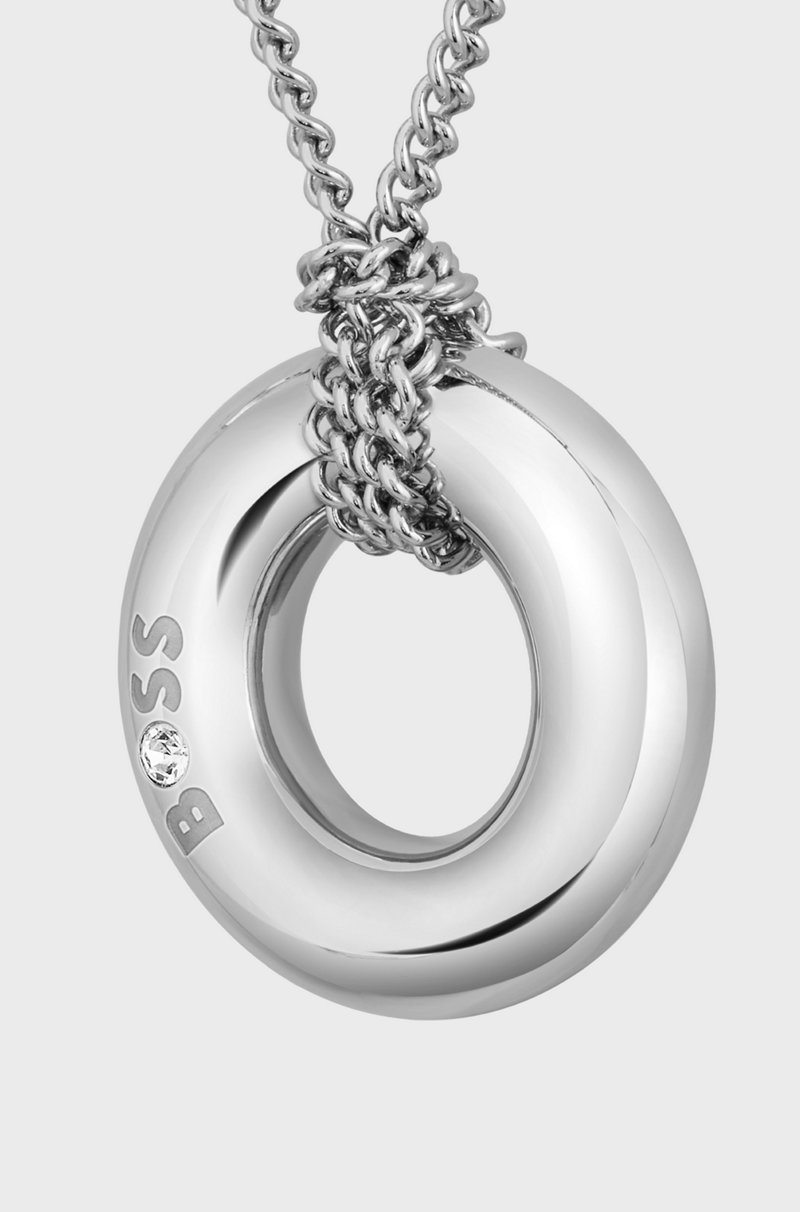 Hugo Boss Collar plateado con aro con logo Ofertas de temporada