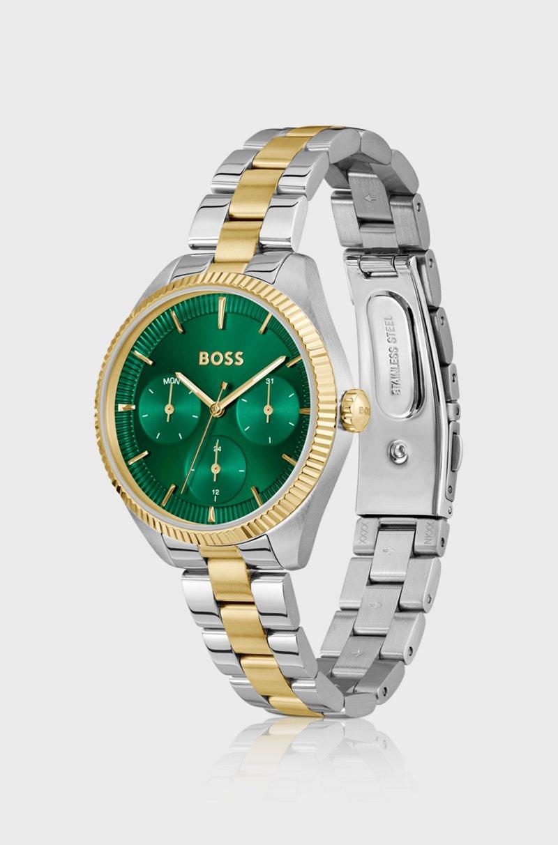 Hugo Boss Reloj en dos tonos con bisel acanalado Ofertas especiales