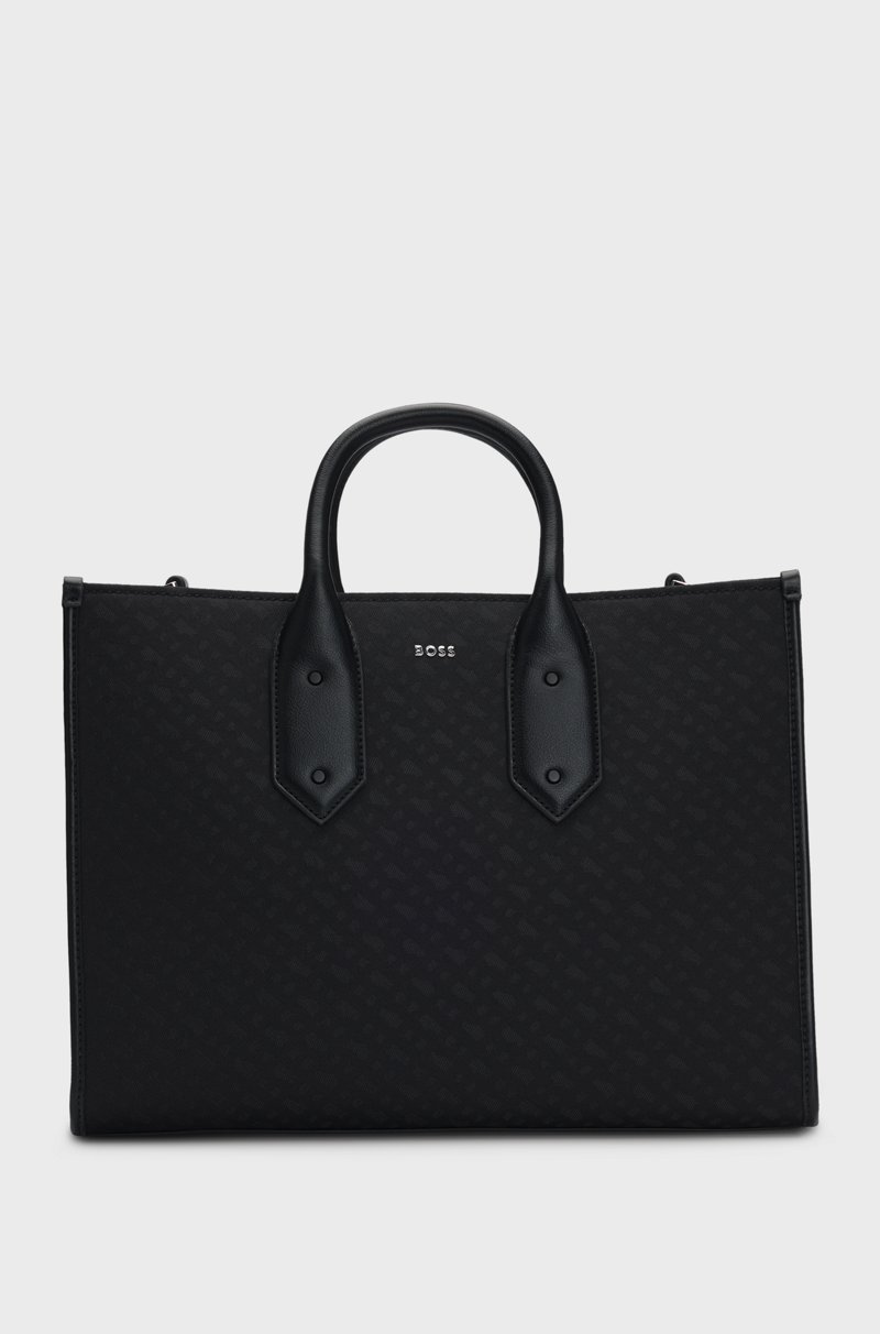 Hugo Boss Bolso tote de sarga con monogramas y ribetes de piel sintética Rebajas de fin de temporada