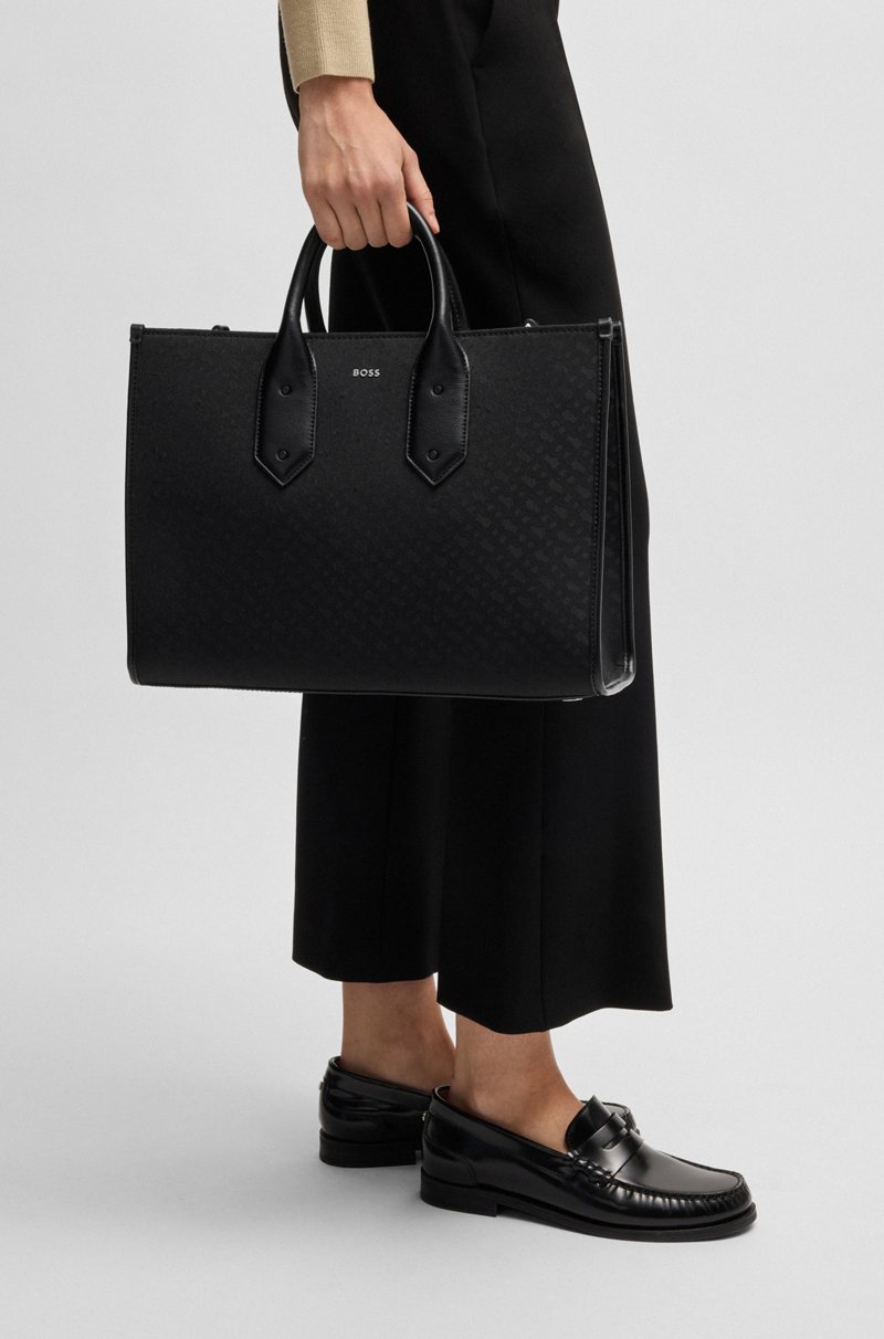 Hugo Boss Bolso tote de sarga con monogramas y ribetes de piel sintética Rebajas de fin de temporada