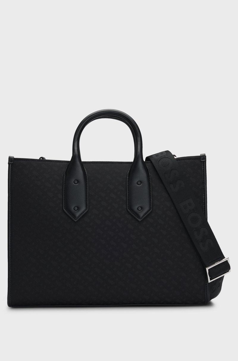 Hugo Boss Bolso tote de sarga con monogramas y ribetes de piel sintética Rebajas de fin de temporada