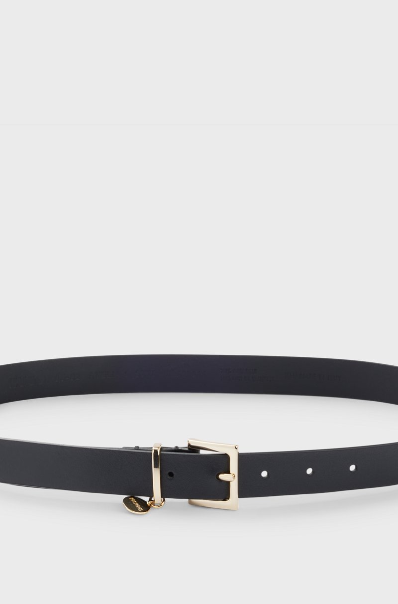 Hugo Boss Cinturón de piel italiana con colgante de logo dorado Descuento
