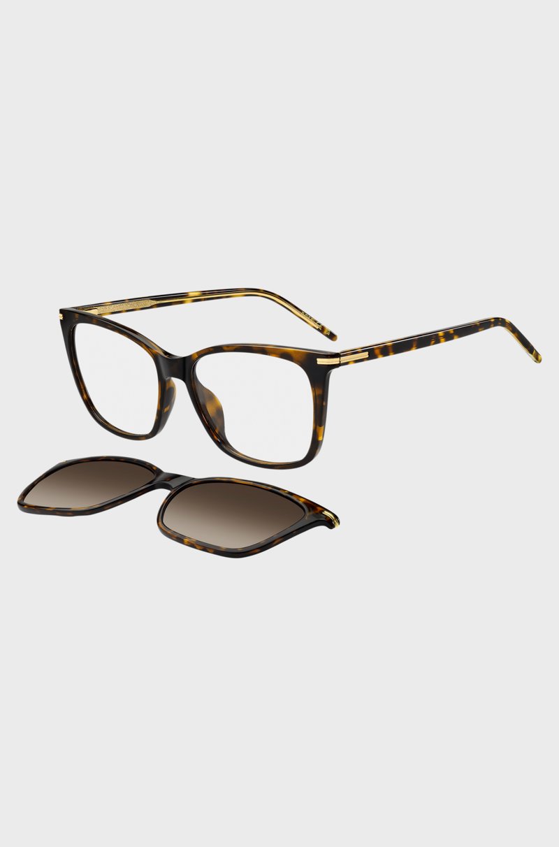 Hugo Boss Montura para gafas graduadas de acetato Habana con lentes oscuras de clip