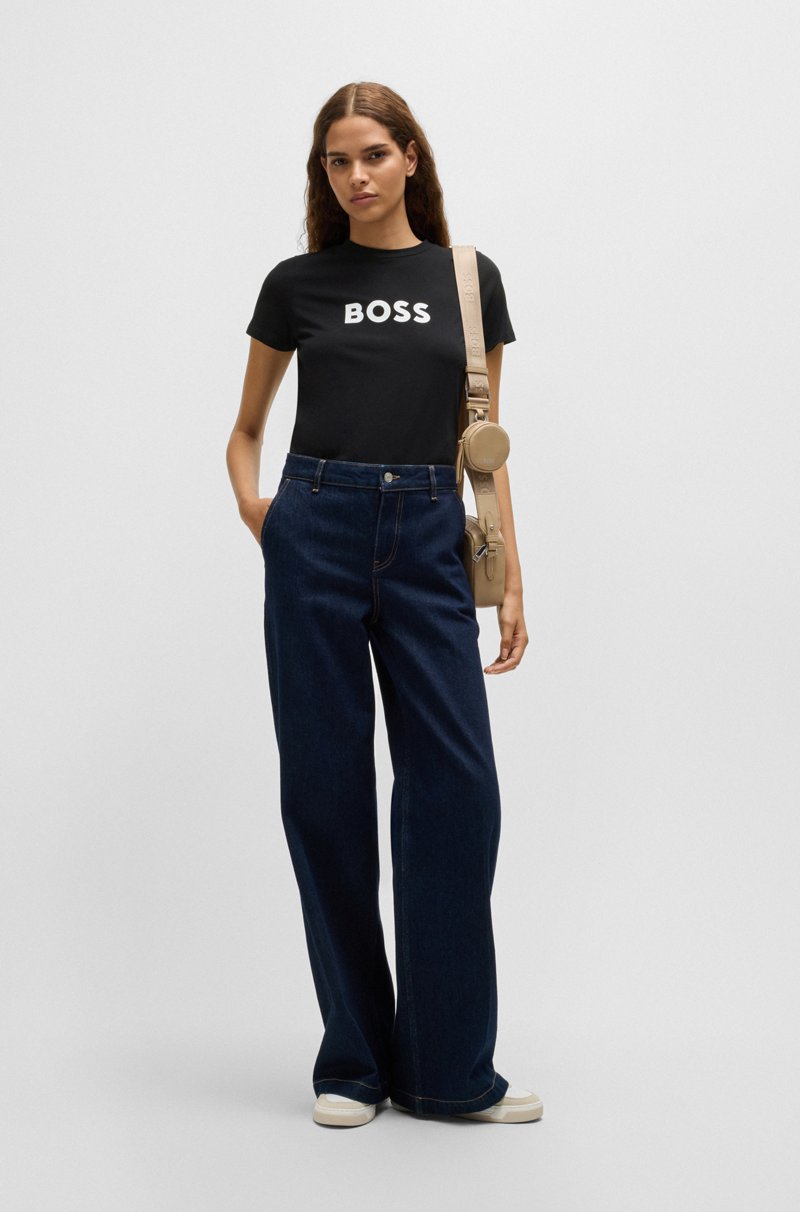 Hugo Boss Camiseta de punto de algodón con logo en contraste Envío internacional gratuito