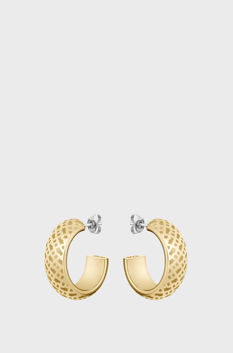 Hugo Boss Pendientes de aro en tono dorado con monogramas grabados