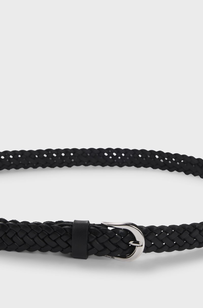 Hugo Boss Cinturón de piel trenzada con hebilla plateada pulida Descuento por venta flash