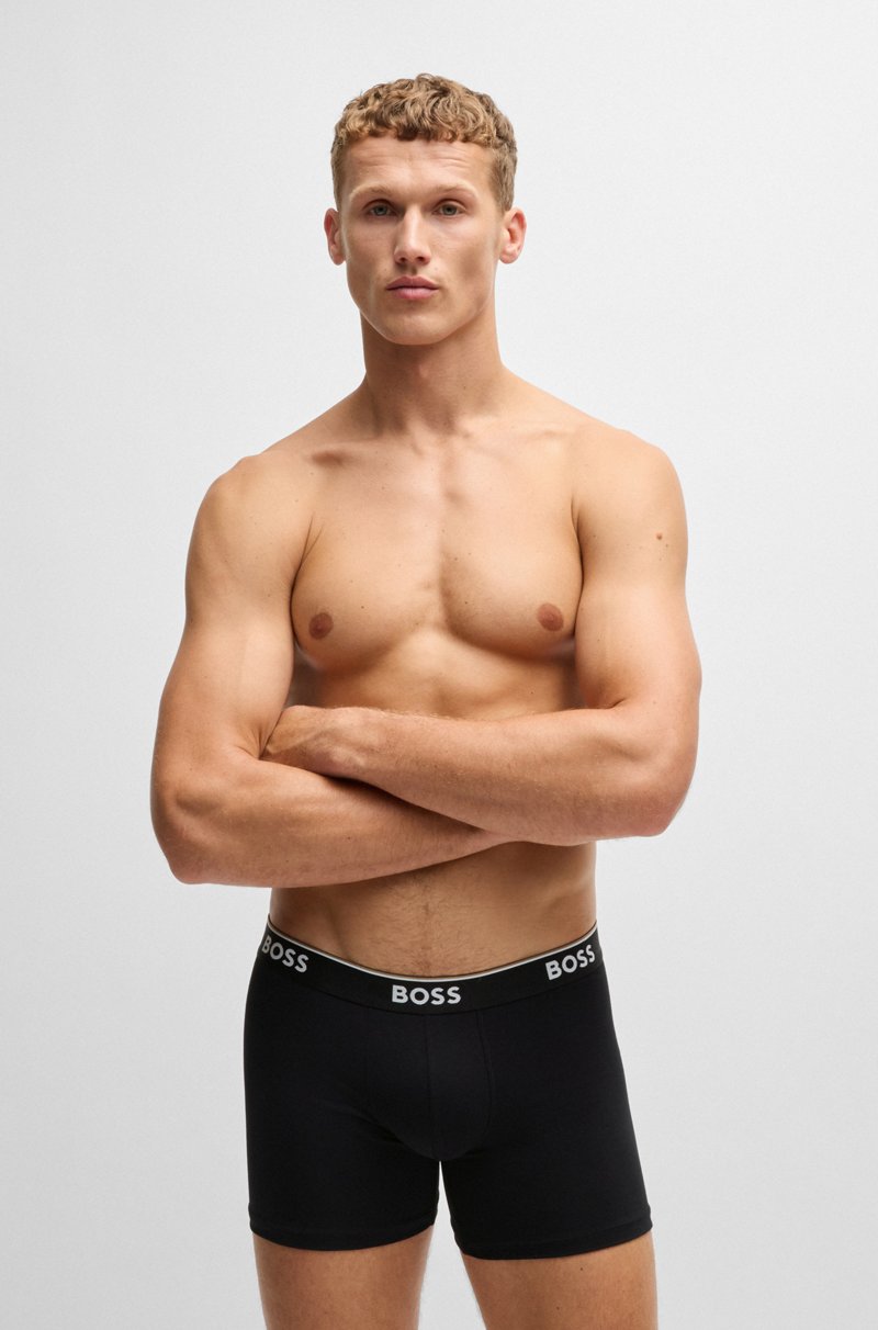 Hugo Boss Paquete de tres calzoncillos bóxer en algodón elástico con logos Ofertas especiales