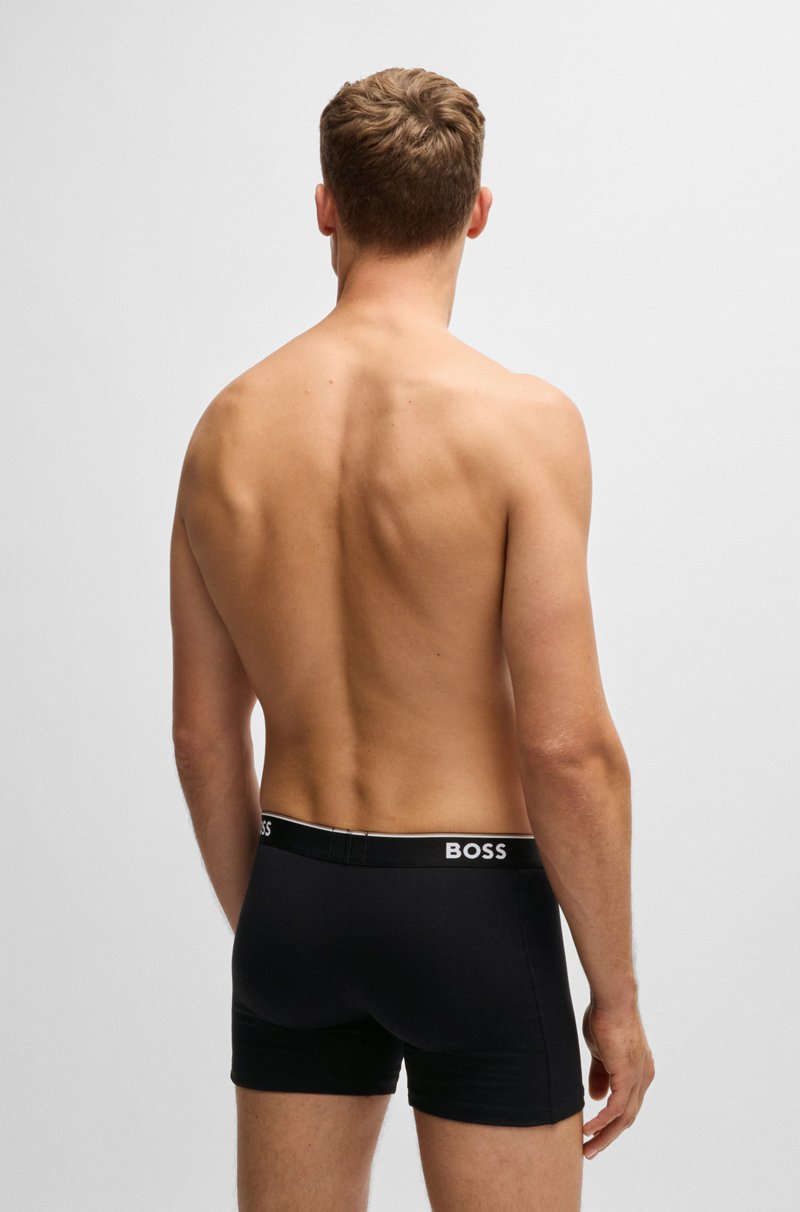 Hugo Boss Paquete de tres calzoncillos bóxer en algodón elástico con logos Ofertas especiales