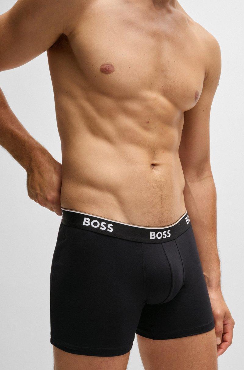 Hugo Boss Paquete de tres calzoncillos bóxer en algodón elástico con logos Ofertas especiales