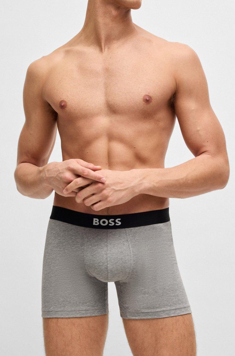 Hugo Boss Paquete de tres calzoncillos bóxer en algodón elástico con logos Precio ultrabajo