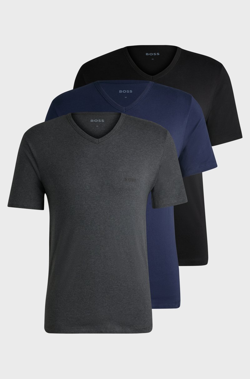Hugo Boss Paquete de tres camisetas de punto de algodón con cuello en pico