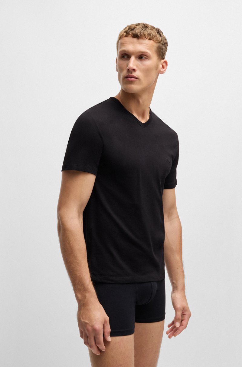 Hugo Boss Paquete de tres camisetas de punto de algodón con cuello en pico Venta caliente