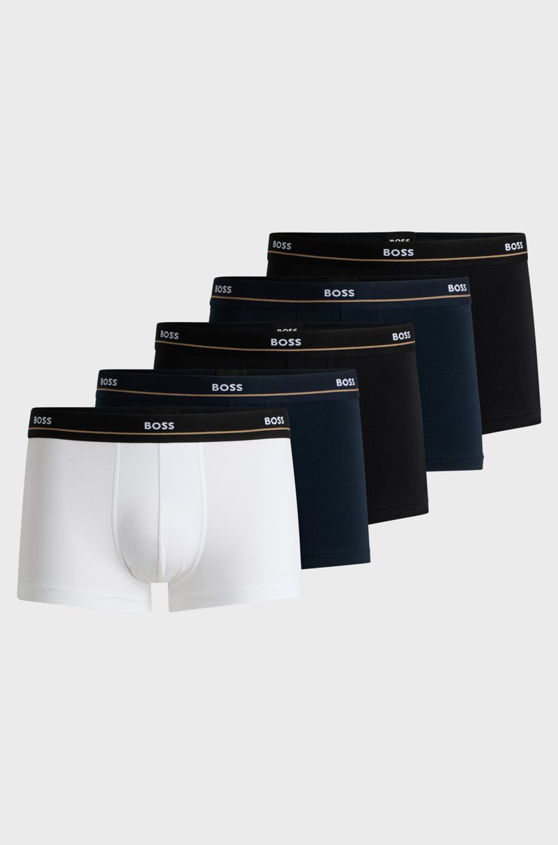 Hugo Boss Paquete de cinco calzoncillos de algodón elástico con logos en la cintura