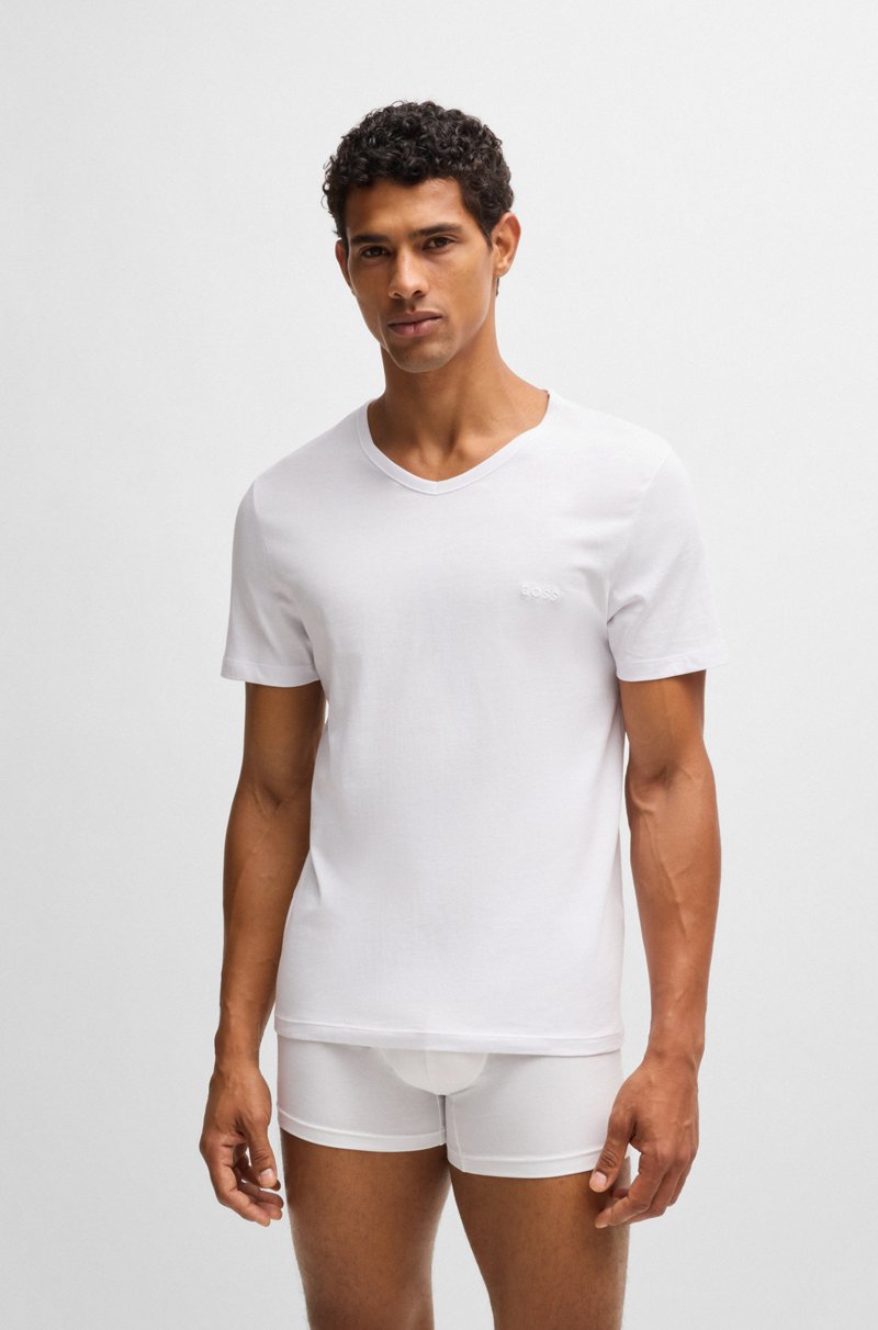 Hugo Boss Paquete de tres camisetas de punto de algodón con cuello en pico Oferta especial