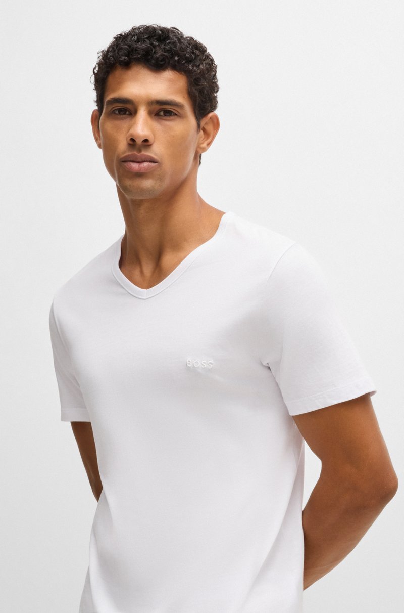 Hugo Boss Paquete de tres camisetas de punto de algodón con cuello en pico Oferta especial