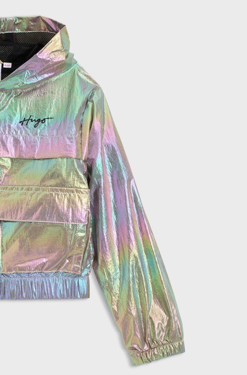 Hugo Boss Chaqueta cortavientos iridiscente para niños con capucha y logo estampado Libre de impuestos