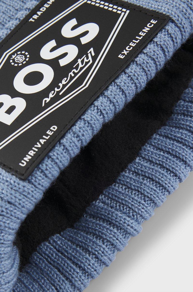 Hugo Boss Gorro de punto para niños con insignia de logo y forro de imitación de piel Promoción por tiempo limitado