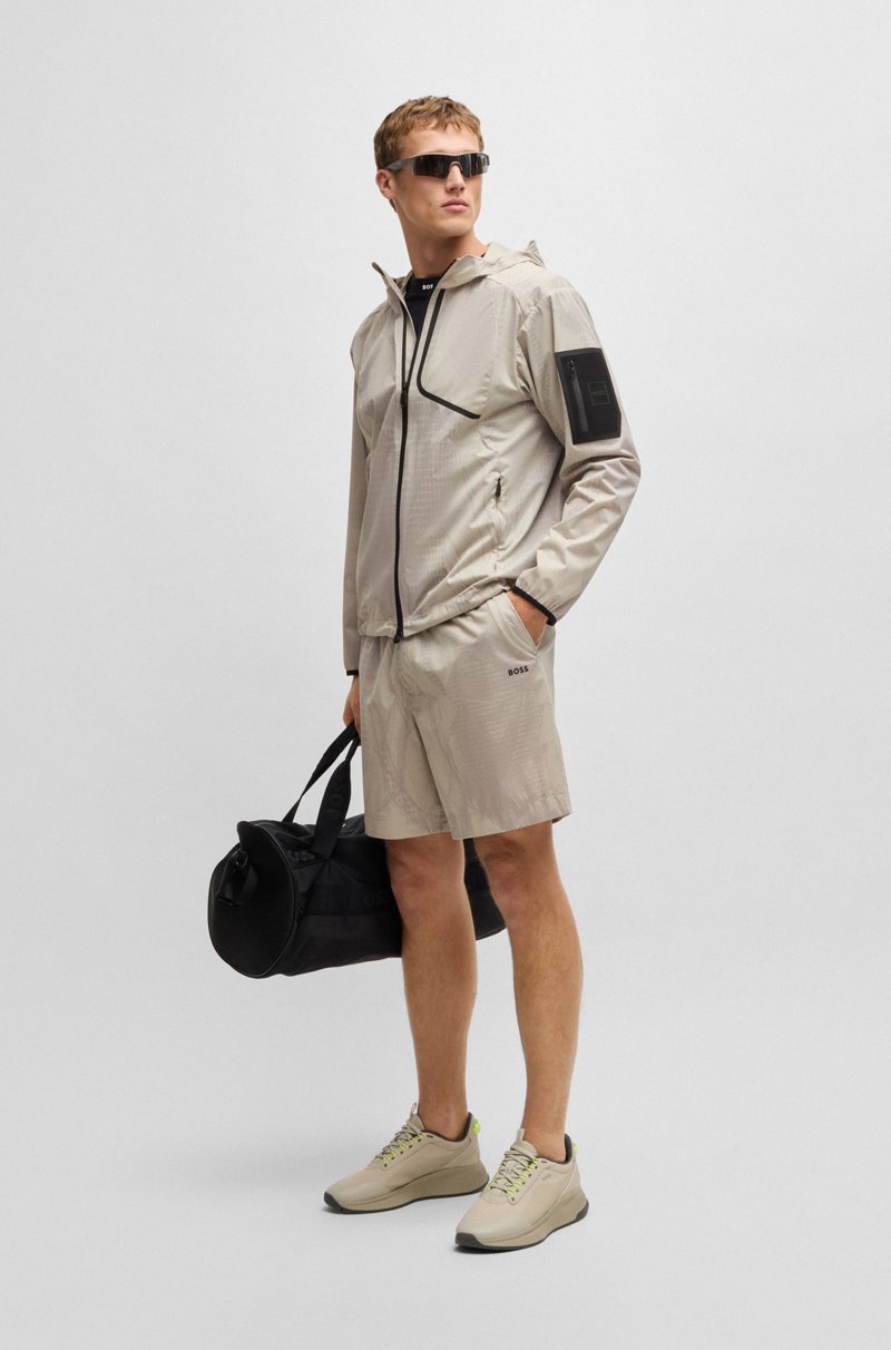 Hugo Boss Chaqueta con capucha de malla laminada activa con estampado integral Precio ultrabajo
