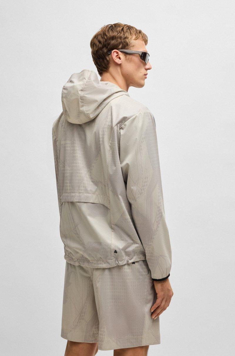 Hugo Boss Chaqueta con capucha de malla laminada activa con estampado integral Precio ultrabajo