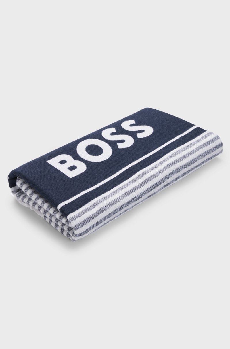 Hugo Boss Toalla de playa de algodón con rayas y logo