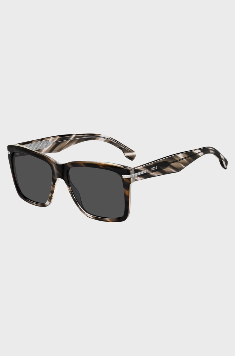 Hugo Boss Gafas de sol de acetato estampado con ribetes en tono plateado