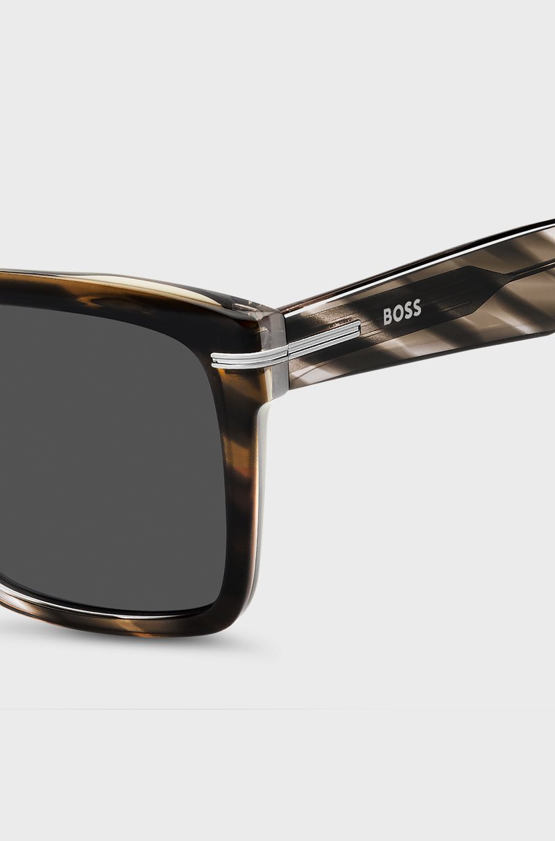 Hugo Boss Gafas de sol de acetato estampado con ribetes en tono plateado Rebajas
