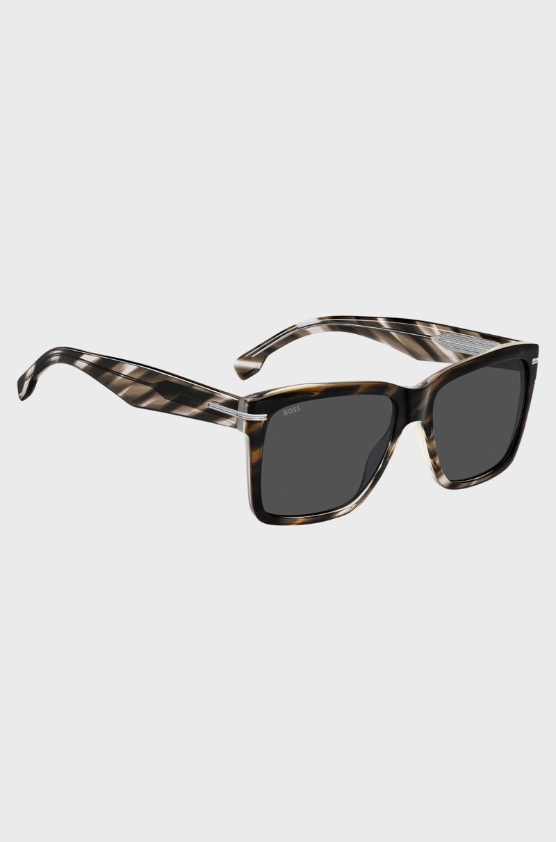 Hugo Boss Gafas de sol de acetato estampado con ribetes en tono plateado Rebajas