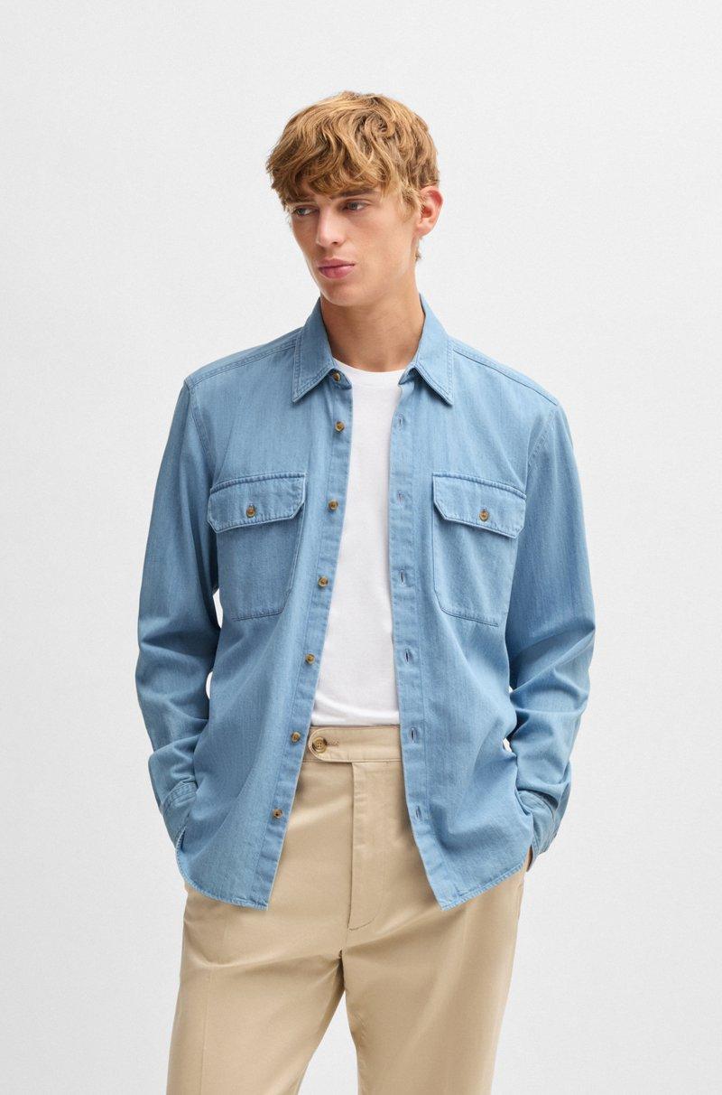 Hugo Boss Camisa regular fit en denim de algodón azul