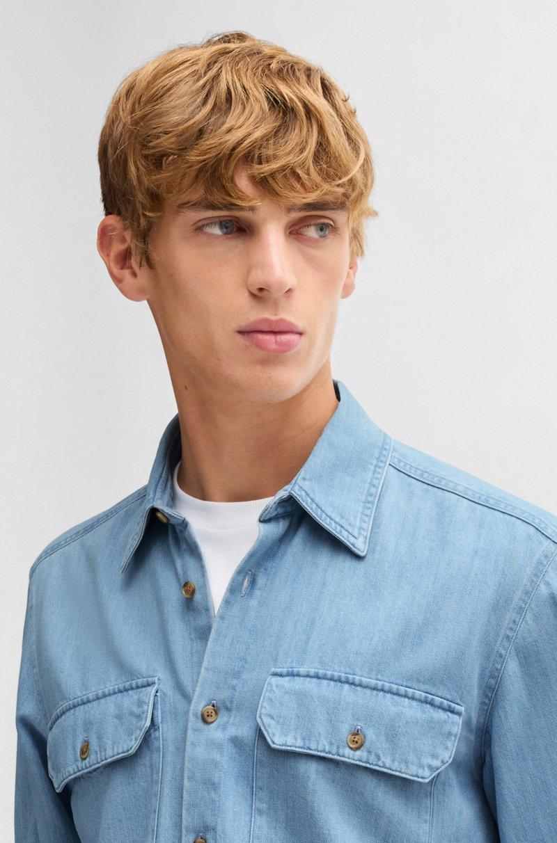 Hugo Boss Camisa regular fit en denim de algodón azul Ventas relámpago