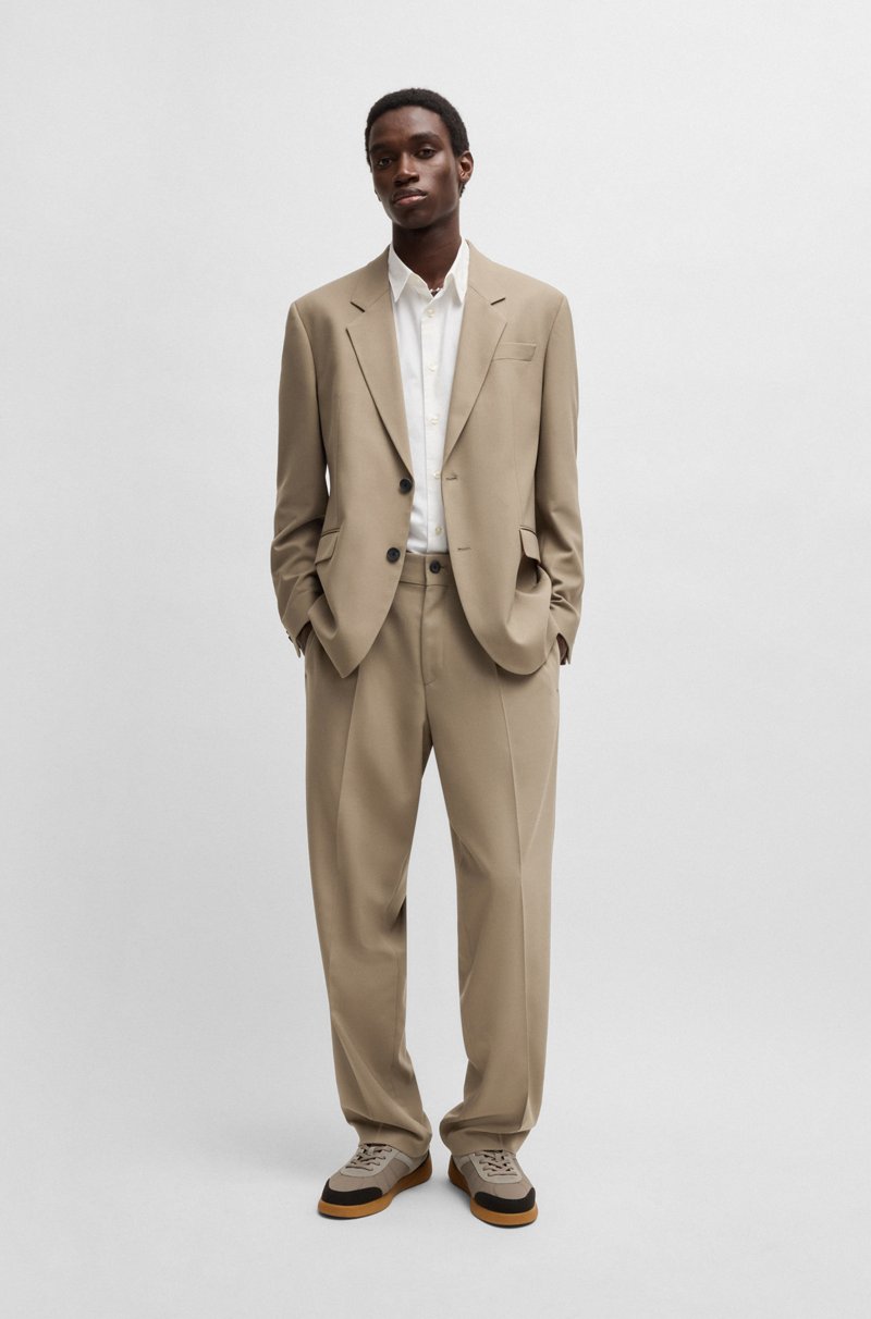 Hugo Boss Pantalones de corte moderno en sarga elástica con raya delantera Oferta especial