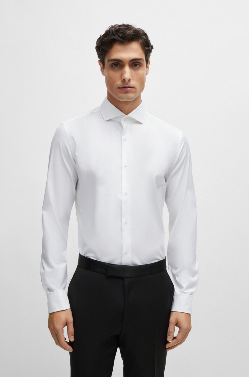 Hugo Boss Camisa slim fit de algodón elástico con puños dobles