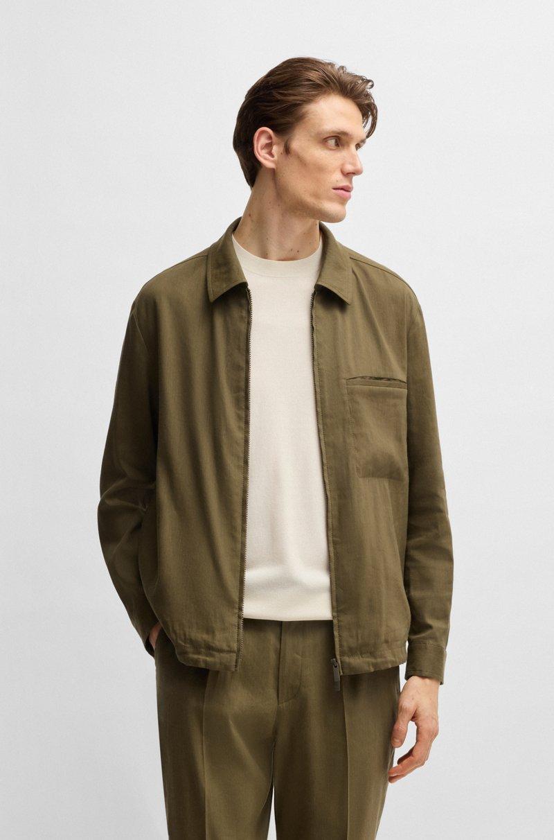 Hugo Boss Sobrecamisa relaxed fit con cremallera en mezcla de lino