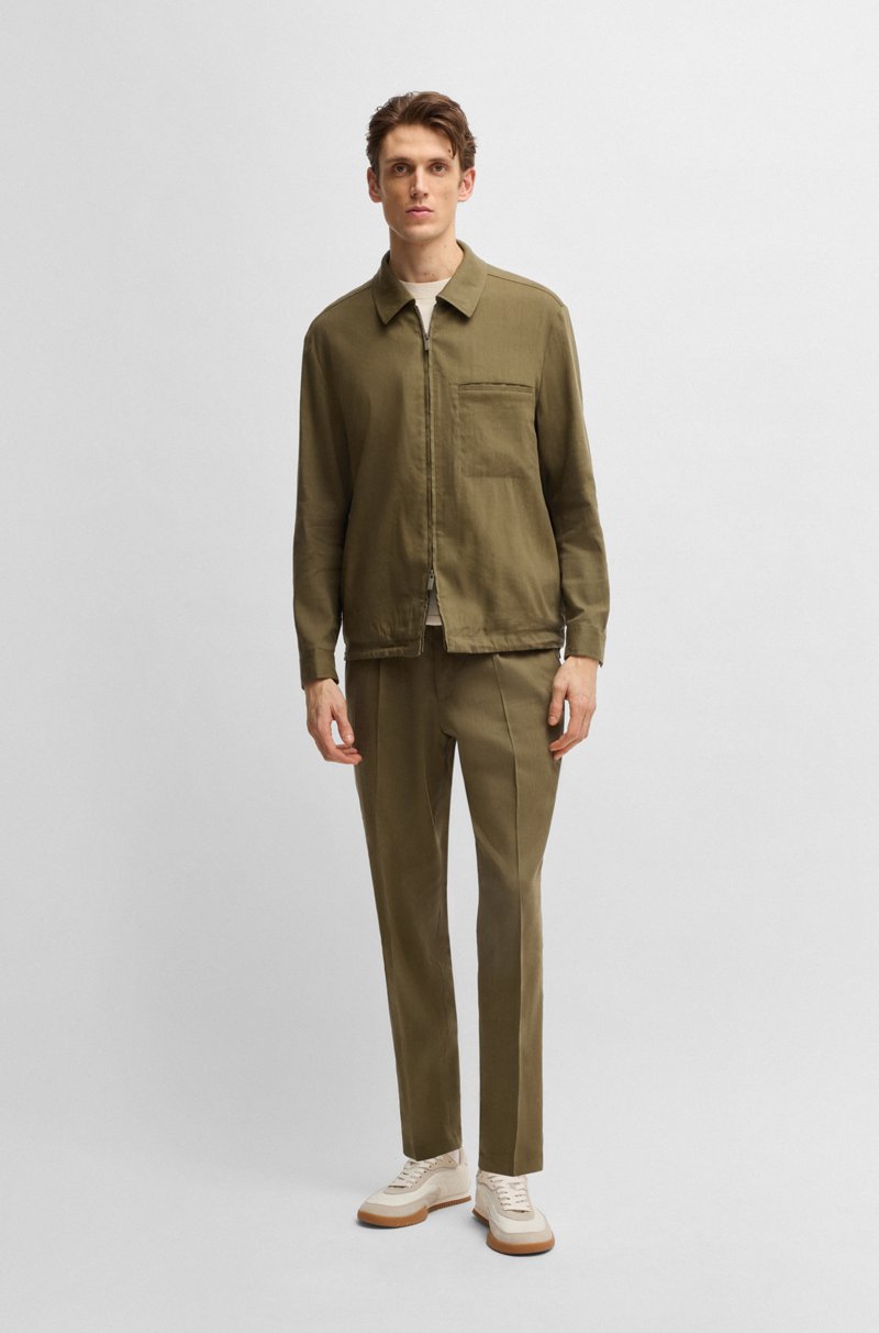 Hugo Boss Sobrecamisa relaxed fit con cremallera en mezcla de lino Precios de Black Friday