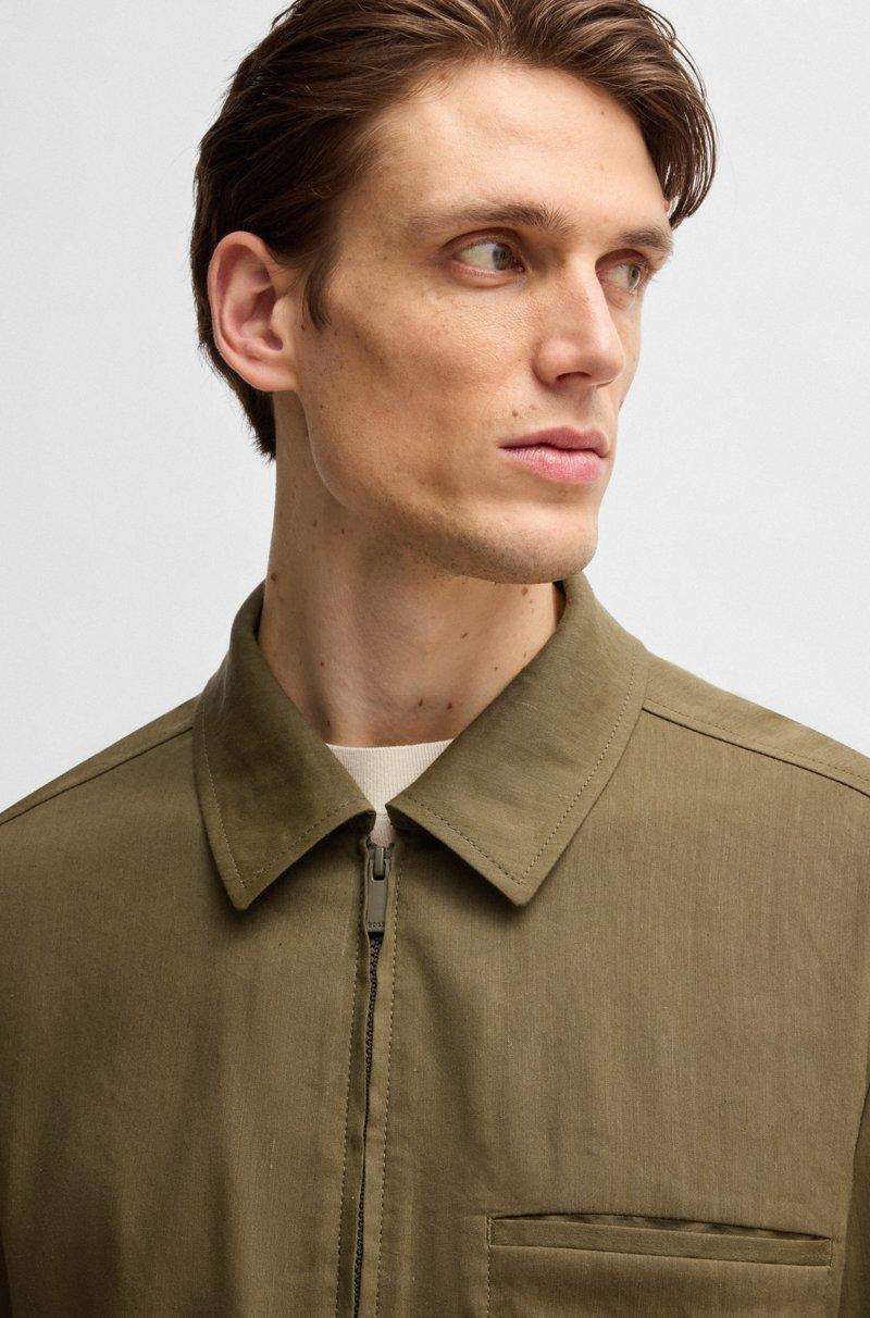 Hugo Boss Sobrecamisa relaxed fit con cremallera en mezcla de lino Precios de Black Friday