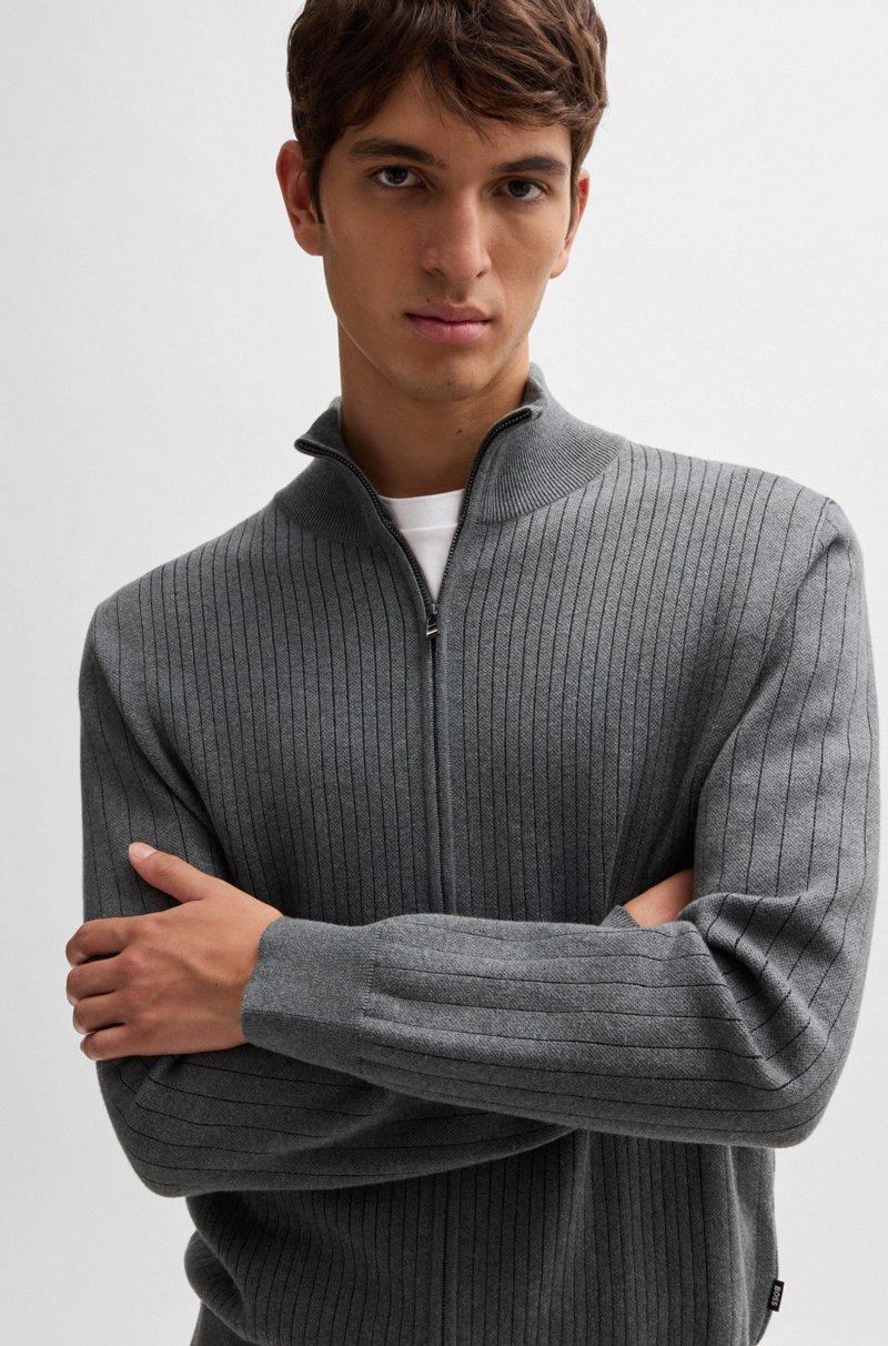 Hugo Boss Cárdigan de algodón con cremallera y raya diplomática Rebajas de fin de temporada