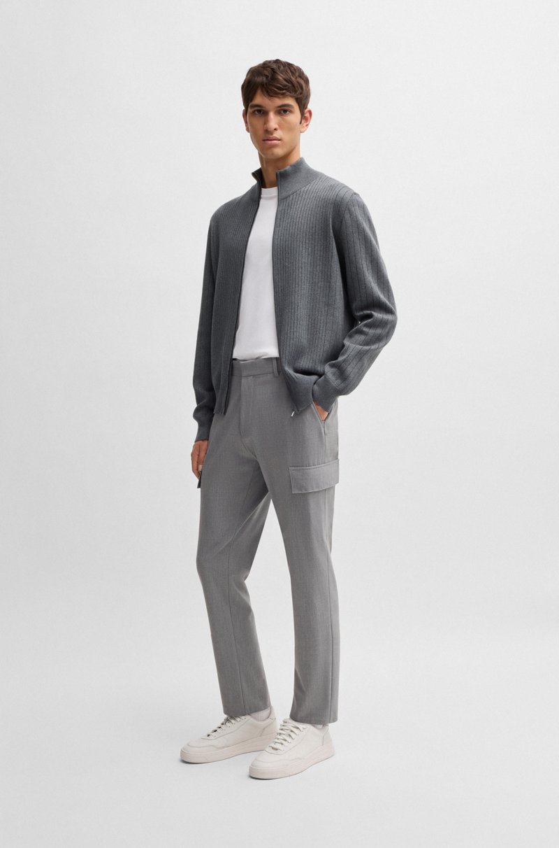 Hugo Boss Cárdigan de algodón con cremallera y raya diplomática Rebajas de fin de temporada