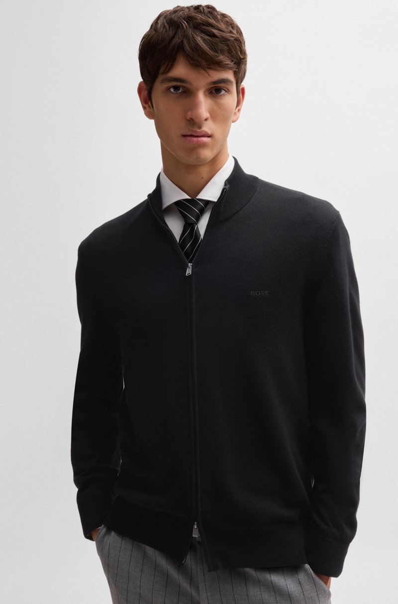 Hugo Boss Cárdigan en punto de algodón con cremallera y logo bordado 2025