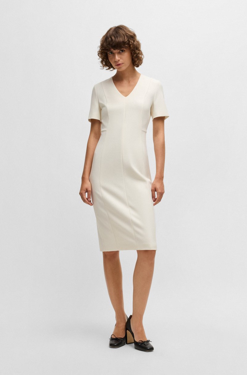 Hugo Boss Vestido de tejido elástico con escote en pico Venta caliente