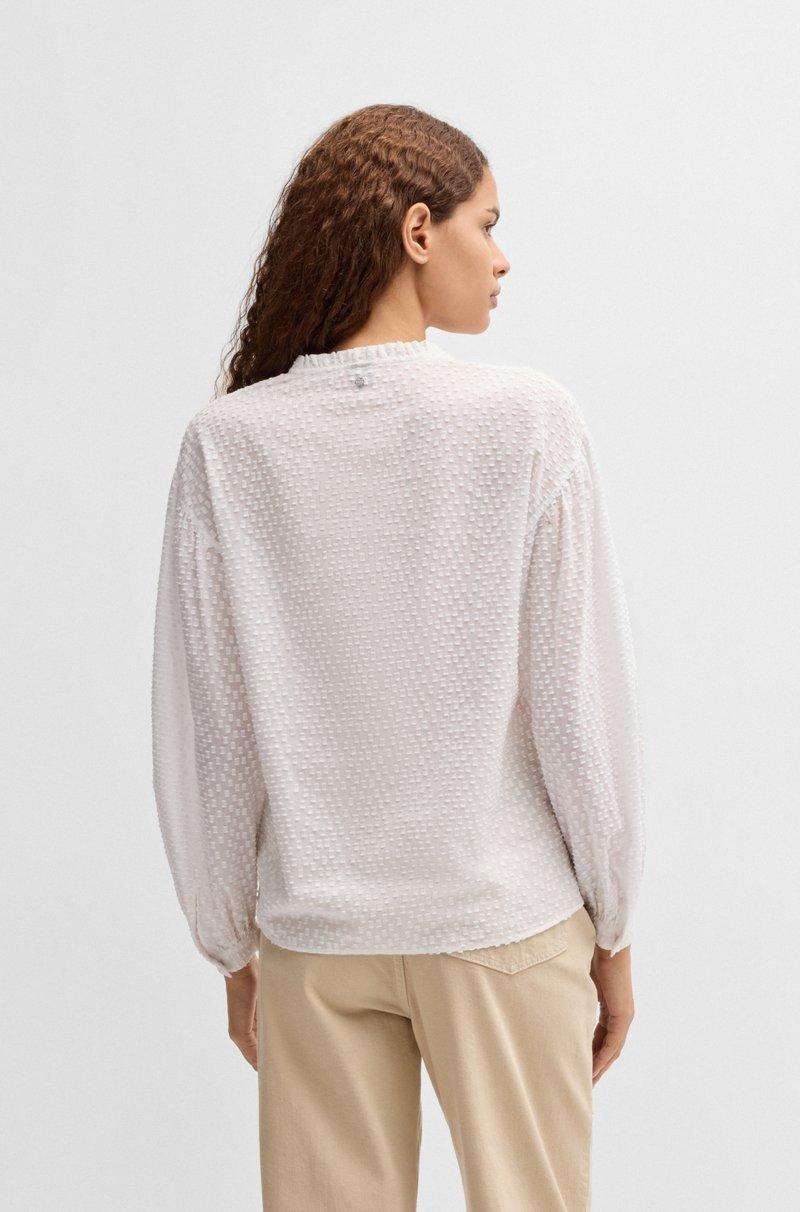 Hugo Boss Blusa relaxed fit de algodón con dibujo y cuello de volante En oferta