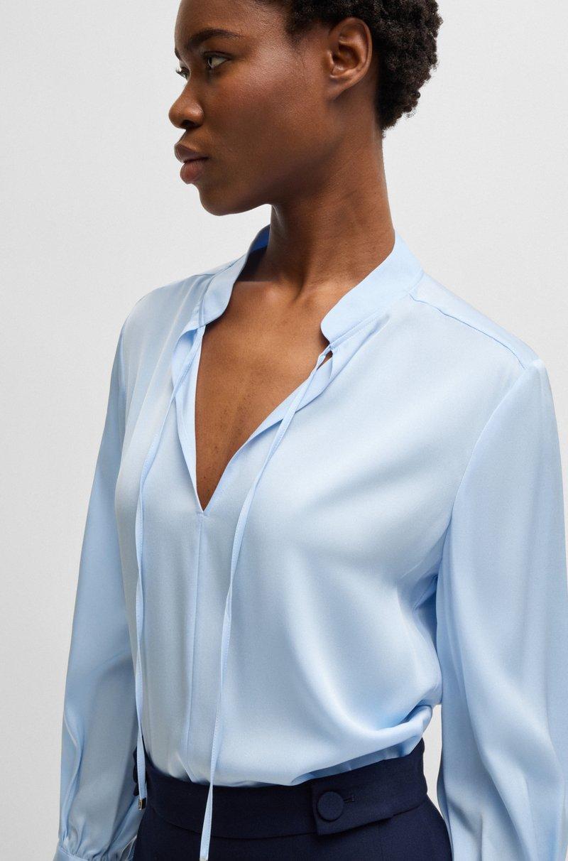 Hugo Boss Blusa relaxed fit en seda elástica con cuello ojo de cerradura Rebajas baratas