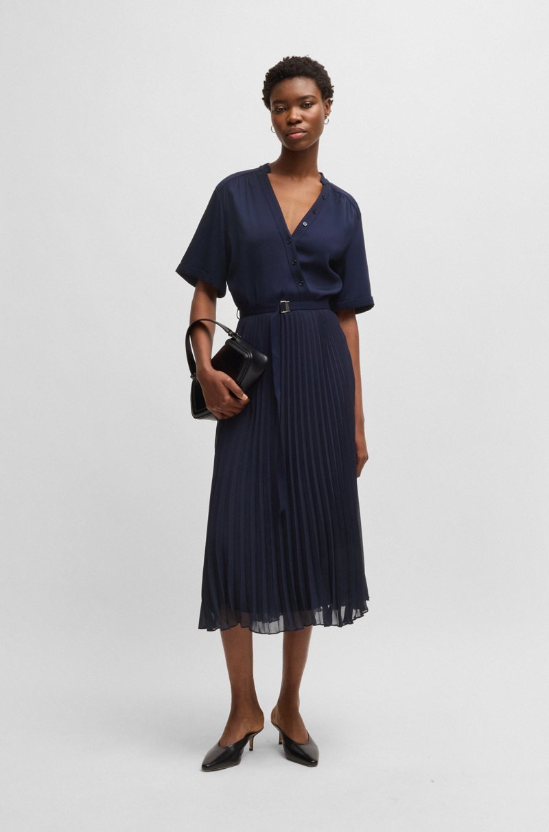 Hugo Boss Vestido con cinturón y falda plisada Ventas relámpago