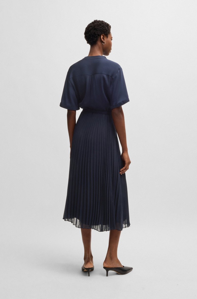 Hugo Boss Vestido con cinturón y falda plisada Ventas relámpago