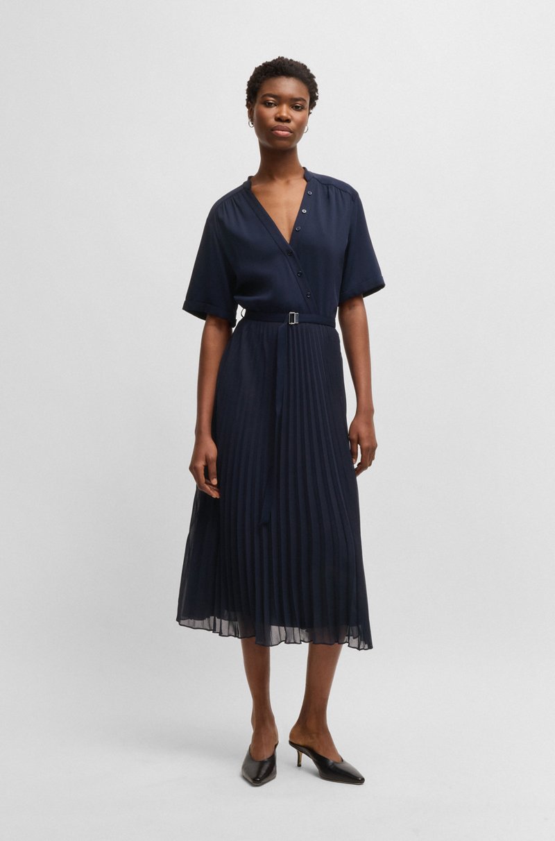 Hugo Boss Vestido con cinturón y falda plisada Ventas relámpago