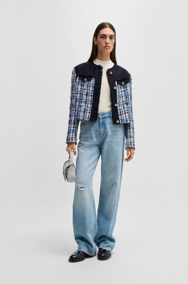 Hugo Boss Chaqueta de tweed con paneles en contraste y botones de nudo Liquidación