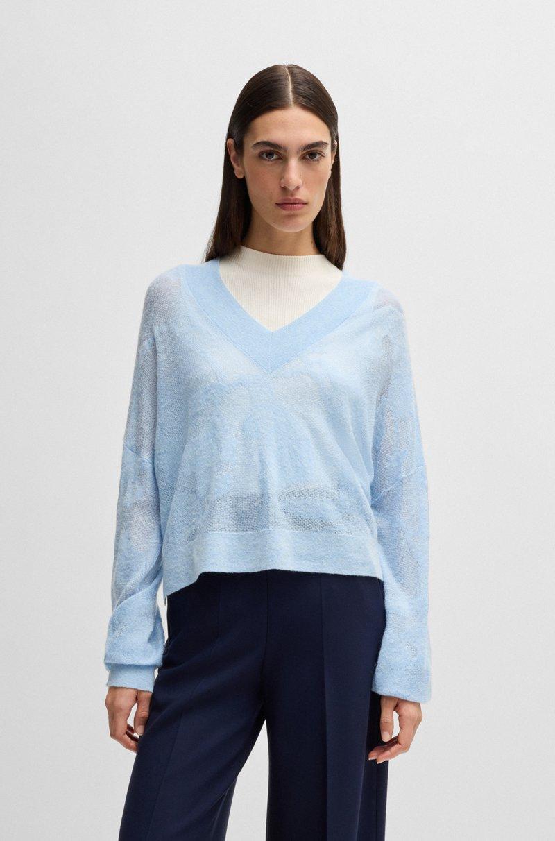 Hugo Boss Jersey de jacquard de punto con motivo floral y cuello en pico